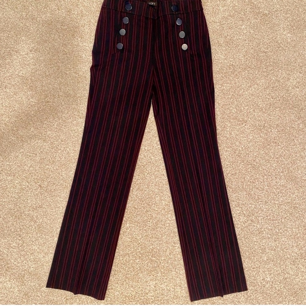 LOFT Burgundy and Navy Blue Pinstripe Marisa Trouser